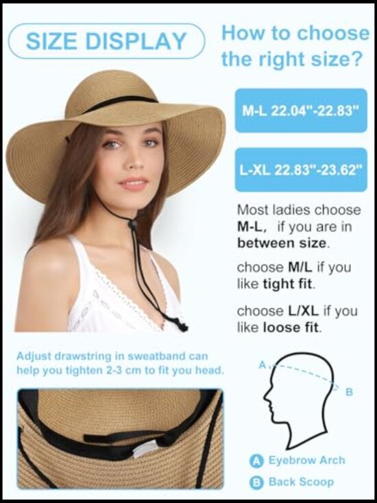 Wide Brim Straw Sun Hat Foldable UPF 50+ Adjustable Lanyard Beach Garden main image 5